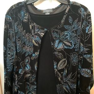 Nice dressy tunic with blue & various sequined colors. Feels like velvet.